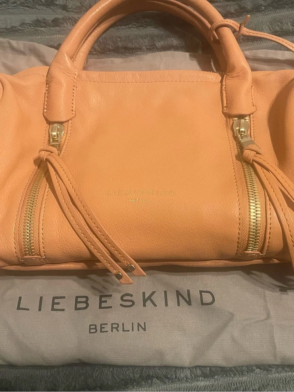 Liebeskind Leather Satchel in Peach-Orange with Gold Hardware